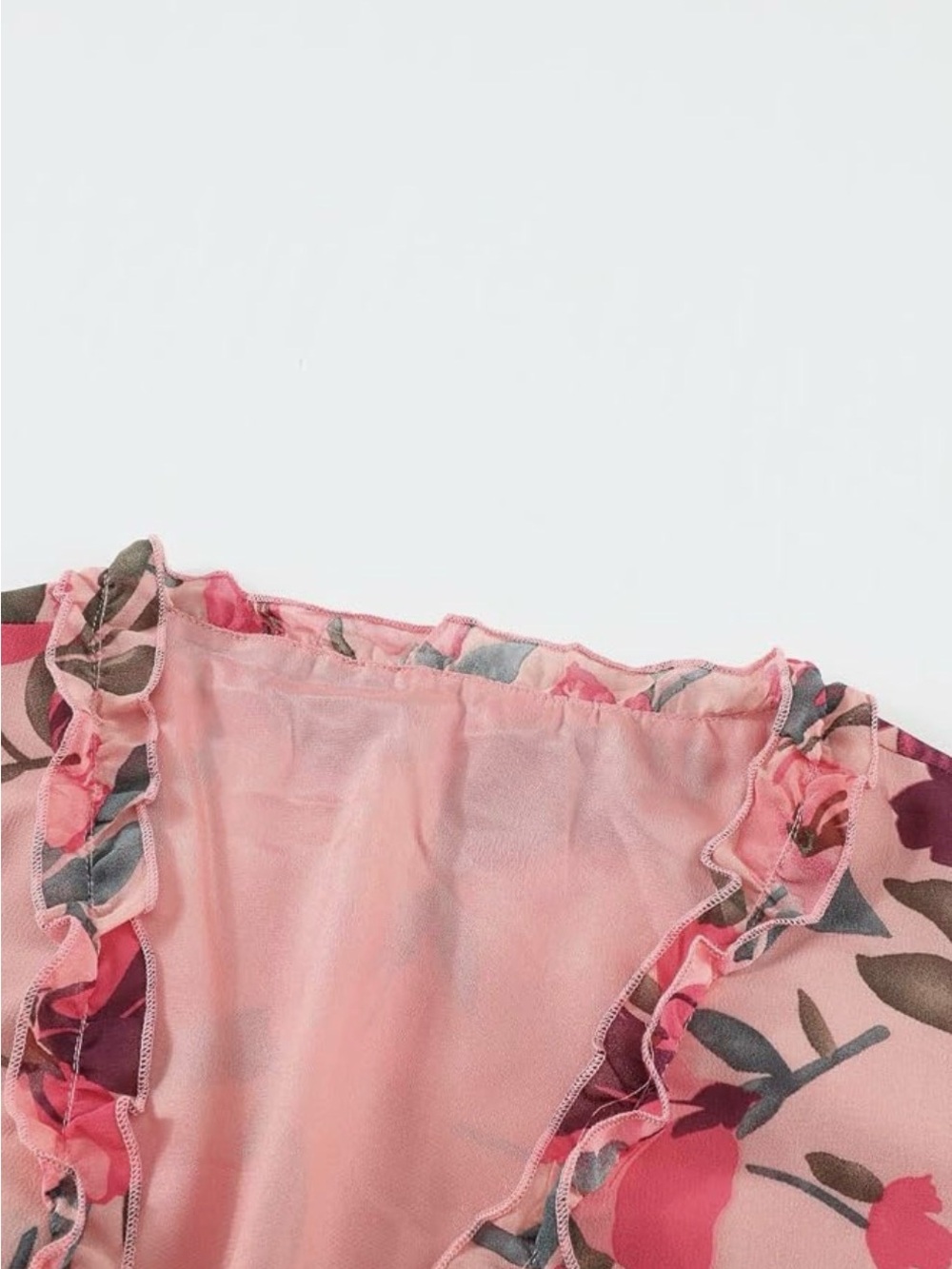 Pink Floral Ruffle V-Neck Blouse